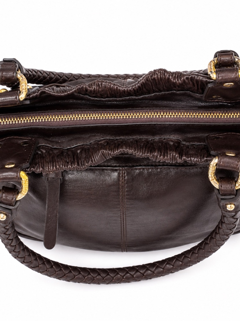Stuart Weitzman Collection Glove Leather Tote Brown Woven Handles Vintage bag - Picture 7 of 16